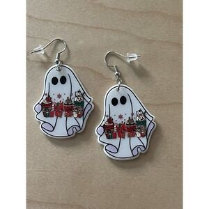 Christmas Holiday Ghost With Drinks Earrings No Tag  ~ NEW 🌹
